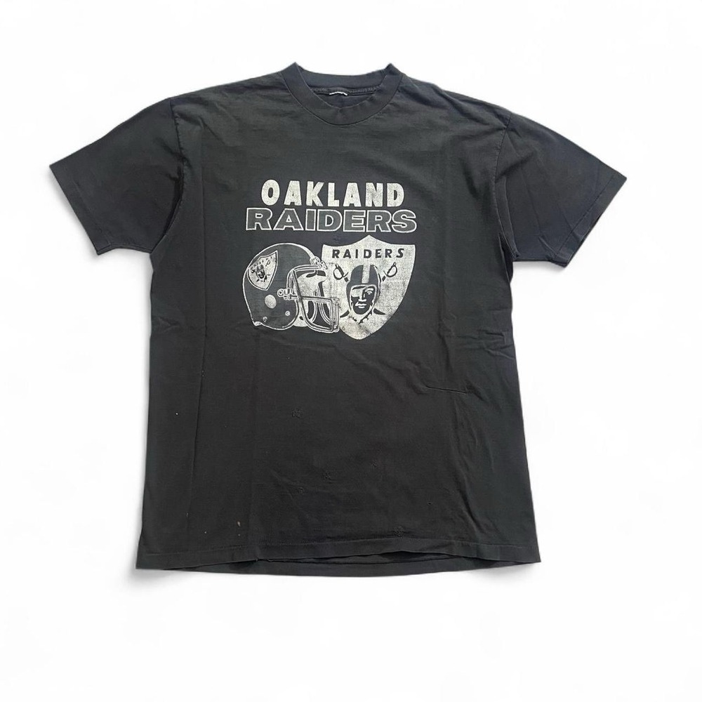 Vintage 90's Single Stitch Faded Black Oakland Raiders Short Sleeve T-Shirt